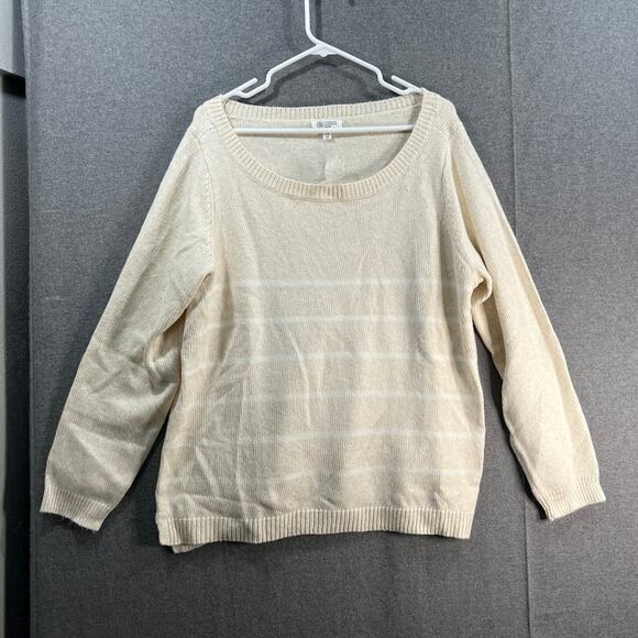 Candace Cameron Bure Boatneck Striped Sweater Oatmeal Heather, Size 1X - Picture 1 of 10